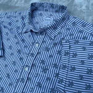 ChalkTalk Sports Mens Hockey Stripe Short Sleeve Button Down Shirt Blue White M